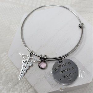 Best Nurse Ever Bracelet Silvertone Caduceus